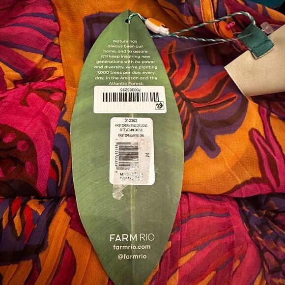 NWT Farm Rio Yellow Fruit Dream Long Sleeve Mini Dress-K1 - Picture 8 of 9